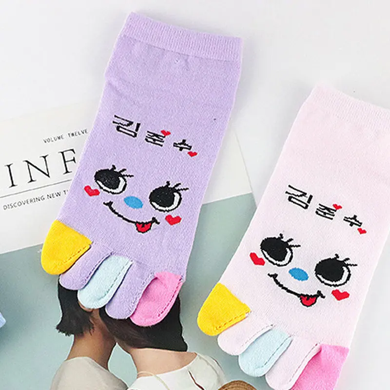 Autumn and Winter Five-finger Socks WOMEN'S Cotton Short Socks Cartoon Toe Deodorant Absorbent