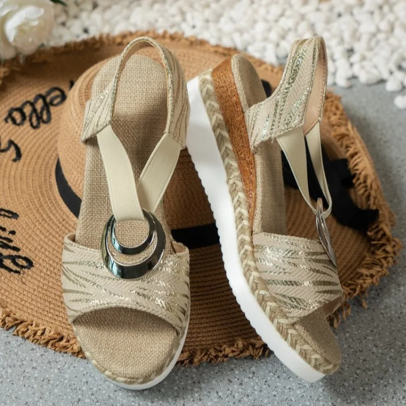 Women's Wedges Sandals 2024 Summer Snake Print Platform Sandals Gladiator Shoes Woman Comfort Casual Med High Heels Sandals