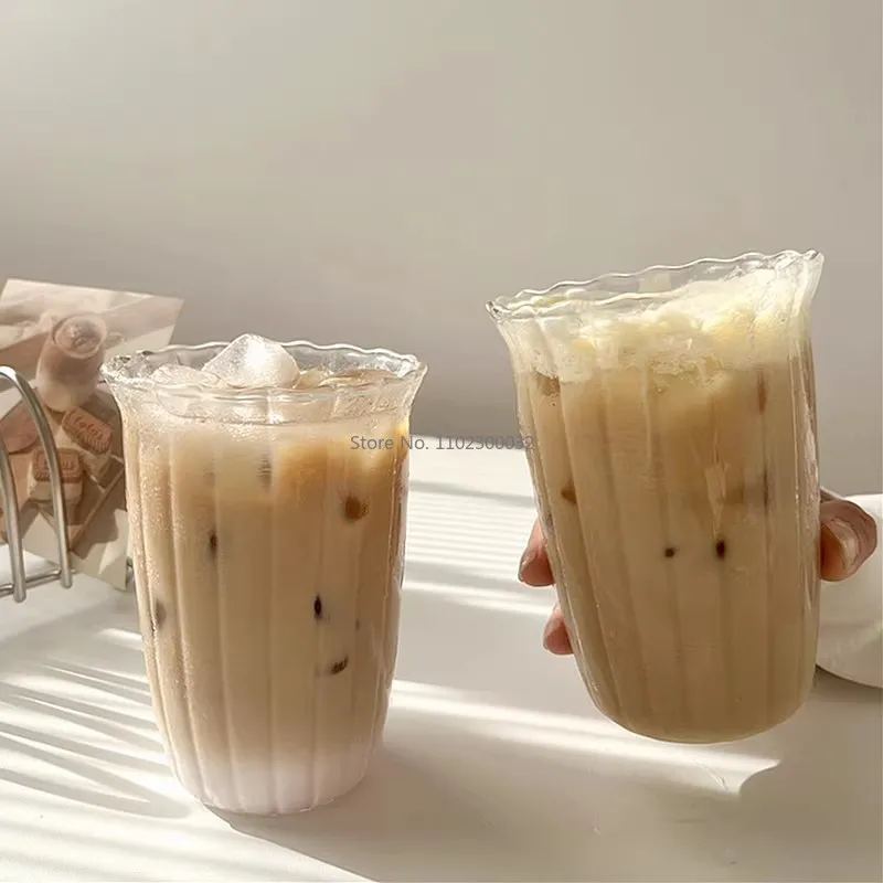 Glass Cup Transparent Ribbed Latte Coffee Cup Cocktail Glasses Vertical Grain Phnom Penh Water Cup Juice Coffee Whiskey Cups
