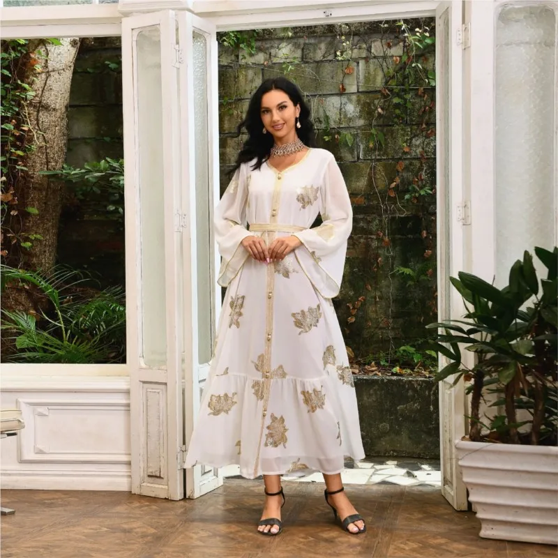 Middle East New Fashion Bronzing Chiffon plus Size Dress Dubai Muslim