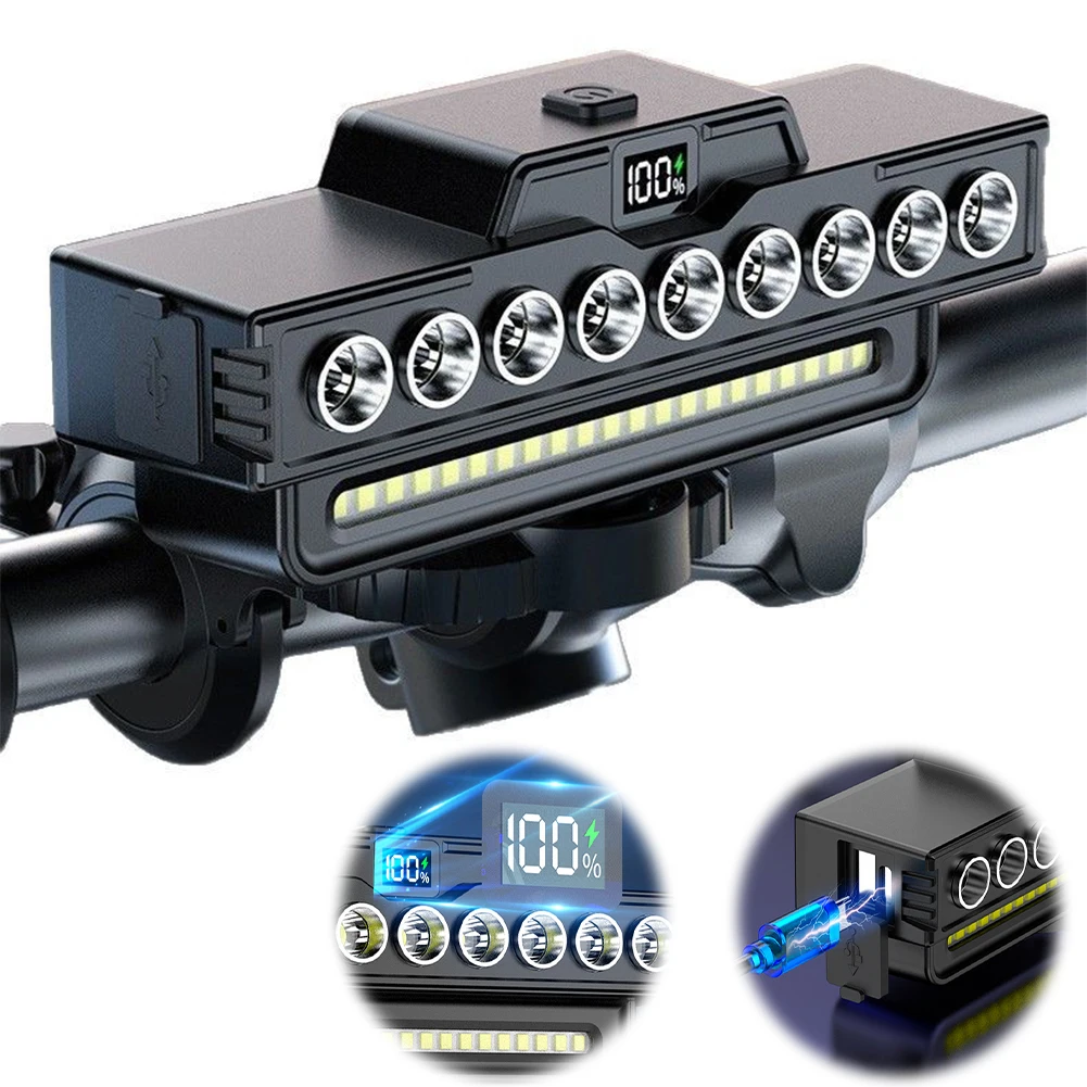 LED Bicycle Headlight USB Charging Cycling Safety Front Lamp Power Display High Brightness Bike Flashlight Bicycle Accessories