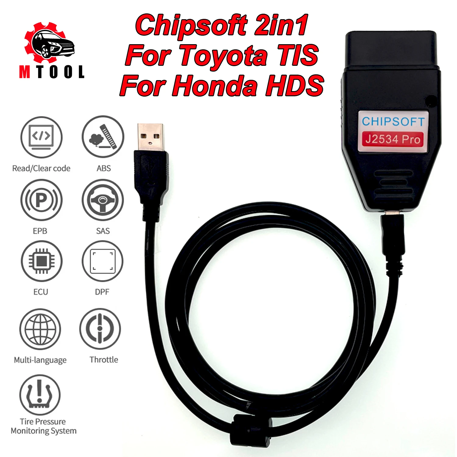 Strumento Diagnostico Chipsoft J2534 Pro Vci Per Toyota Tis Techstream V18.00.008 E Per Scanner Obd Per Cavi Honda Hds 3.102.051 2 In 1