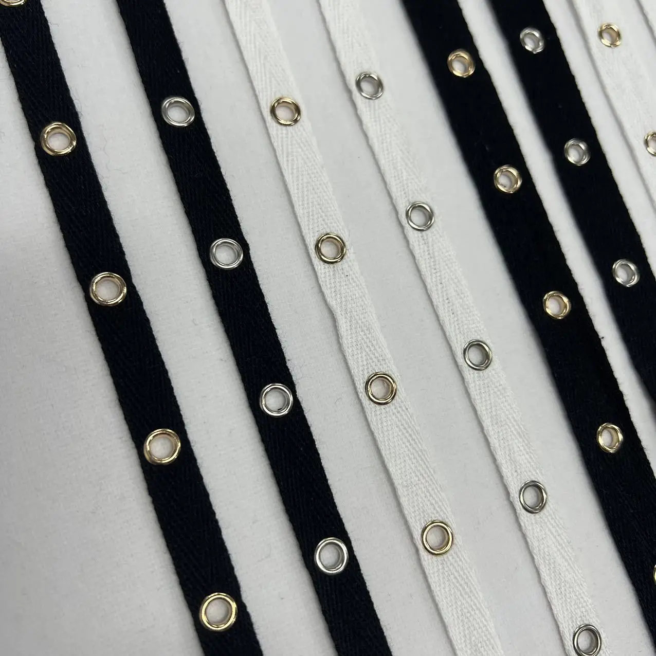 Quality Width 10/15mm Cotton fabric with Silver color Garment Eyelets Grommet Tape Webbing tape DIY for shoes cloth cotton fabric