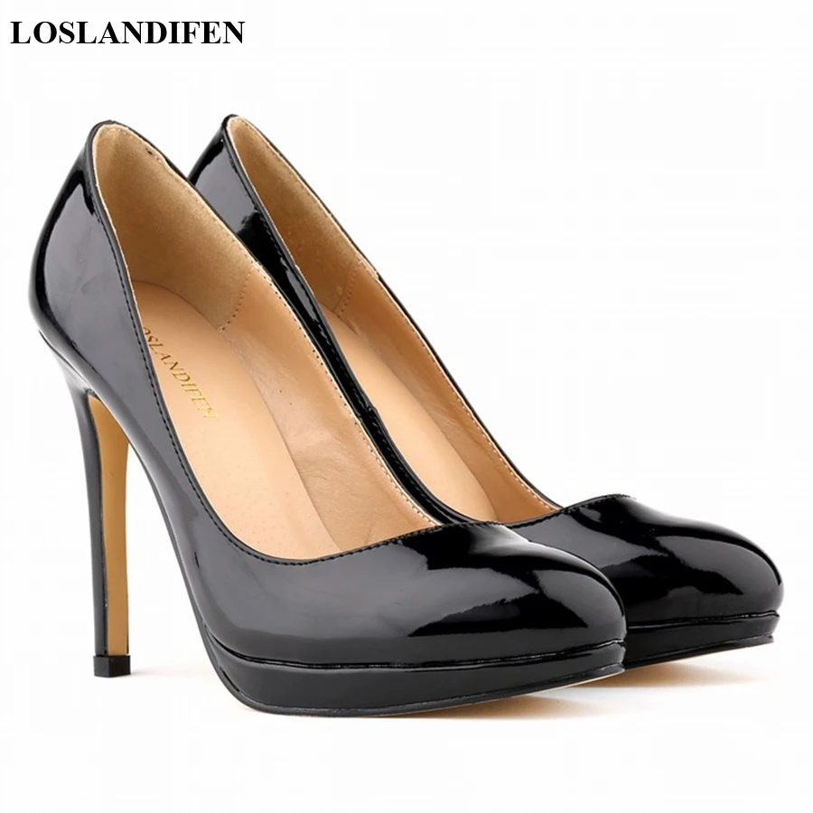 

LOSLANDIFEN Shoes Women Pointed Toe Fashion Platform Party Pumps Autumn Patent Leather High Heels Office Lady Shoes Wedding Sexy