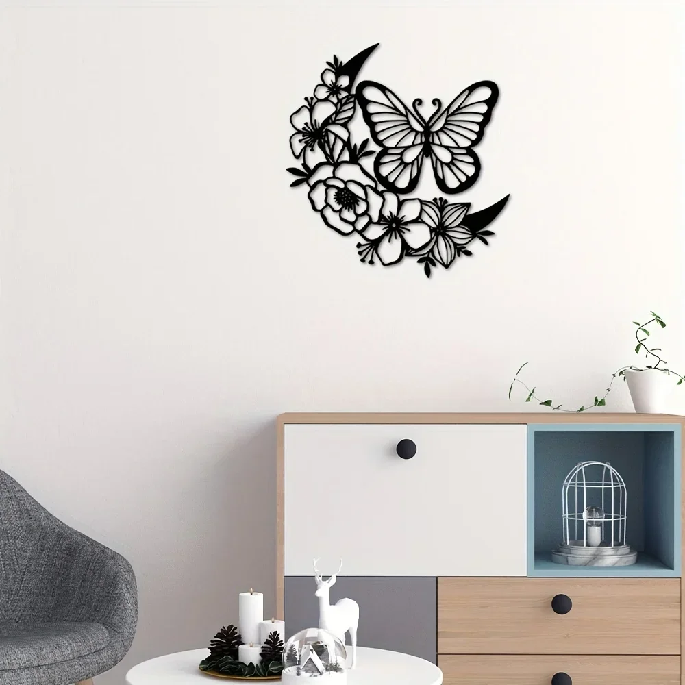 

1pc Metal Iron Modern Home Decor Butterfly Flower Wall Hanging Decor Ation Birthday Parties Holidays Wall Mounted Art Bedroom