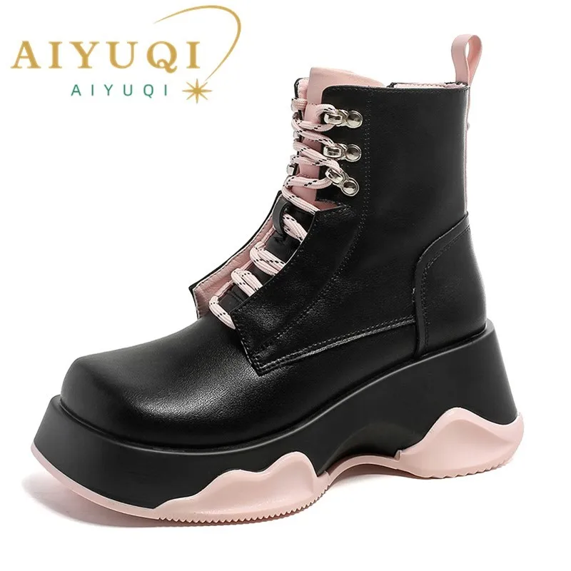 

AIYUQI Marton Boots Women Platform 2024 New Genuine Leather Women Ankle Boots British Style Autumn Fashion Booties Women