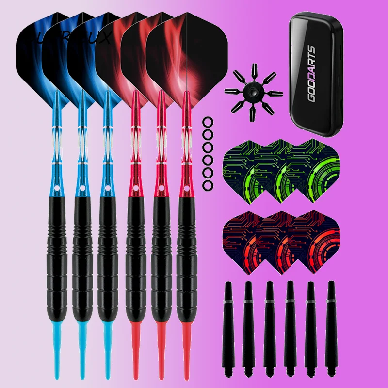 6 PCS Electronic Darts 19g Aluminum Shaft Iron Barrel Soft Tip Plastic Darts with Exquisite Dart Feathers for Darts Game