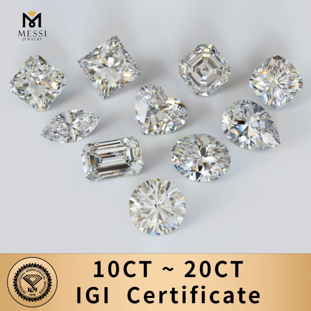 Messi Jewelry 10CT~20CT 34CT Big Carats Lab grown Diamonds With IGI Certificate CVD Laboratory Diamond Wholesale