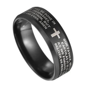 Men's The Lords Prayer Stainless Steel & Black Ring