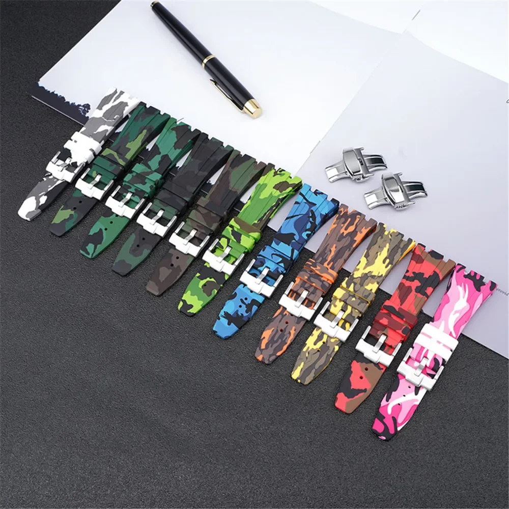 حزام ساعة مطاطي مموّه للرجال ، حزام لـ AP ، إبزيم...