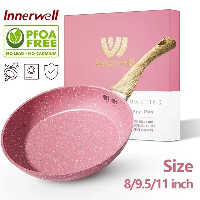 Innerwell 6 Pcs Pink Frying Pan Set Nonstick Cookware Set Toxin-Free Frying  Pans and Skillets Pink 8 9.5 and 11 Egg Frying Pan with Lid Bakelite  Handle Pans Set 