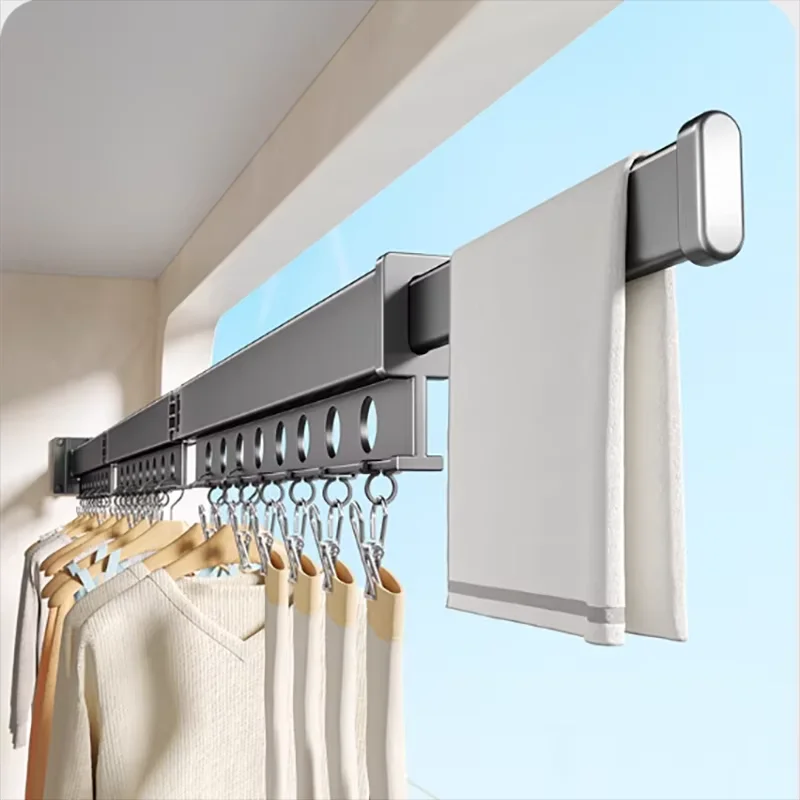 Hole-Free Folding Clothes Drying Rack Invisible Telescopic Wall-Mounted Drying Artifact Balcony Telescopic Clothes Drying Rod 4