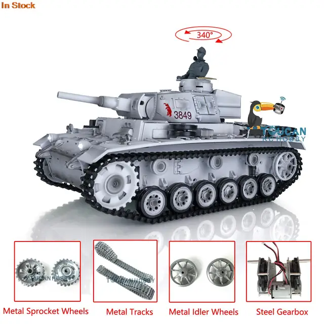 2.4G Heng Long 1/16 Snow 7.0 Upgraded Panzer III H RTR RC Tank 3849 Metal Tracks Idlers Gearbox Army Toy Kids Smoke Unit TH17374 1