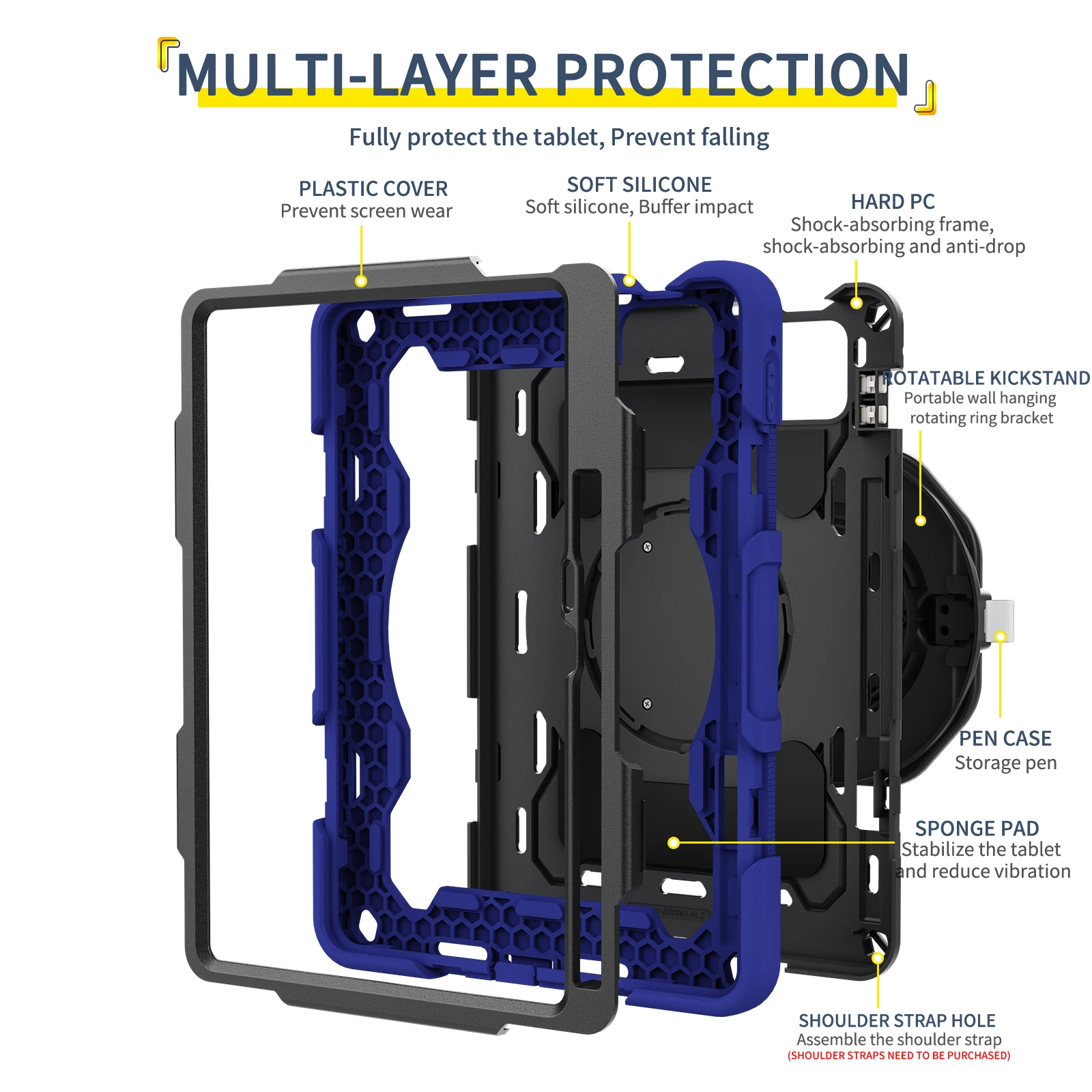 Ultimate 360 Rotatable Heavy Duty Tablet Stand Case with Handle Grip and 3-Layer Shockproof Armor
