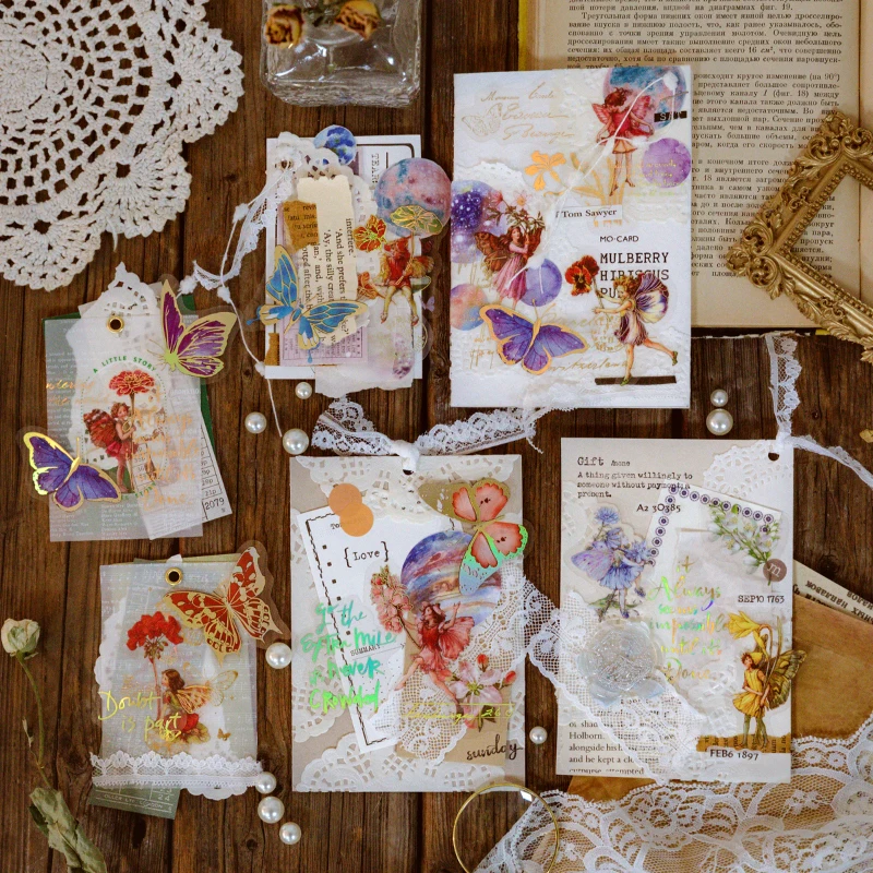 30 pcs Bronzing Decorative Stickers aesthetic Butterfly Adhesive Diy Sticker Diary Album Scrapbooking Collage material
