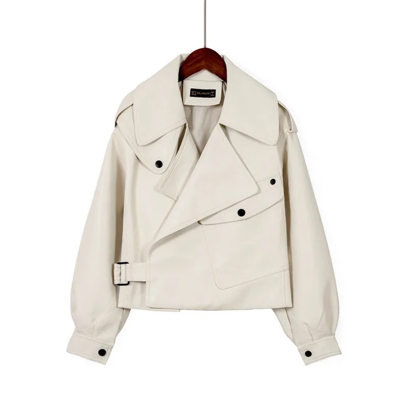 2023 Female Coat Turn Down Collar Biker Faux Leather Jacket Autumn Winter Women Pu Leather Jackets Fashion High Street Outwear