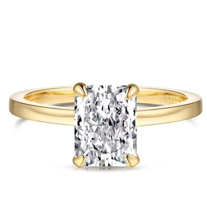 925 Silver Radiant Cut Crushed Ice Cutting Solid Ring 4 Prongs Top Quality Cubic Zirconia Moissanite Gemtones Jewelry Factory