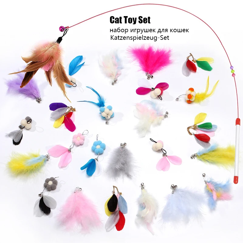 

11 Pcs Kitten Feather Wire Wands Worm Teaser Wand Cat Toy with Replacement Pack Cat Feather Toys Cat Pet Toy Wand Teaser Refills