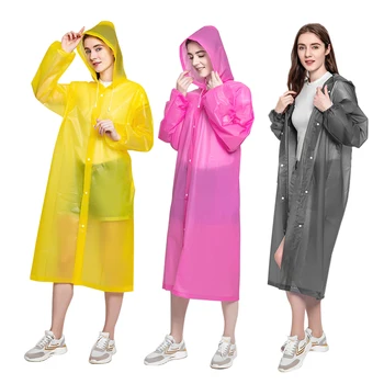 휴대용 EVA 레인 코트, 재사용 가능한 레인 판초, 탄성 커프 슬리브, 비옷 버튼, 성인 학생 패션, 두꺼운 EVA