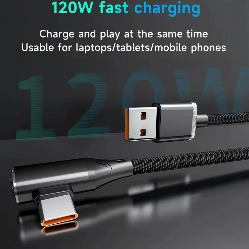 USB 120W 90도 엘보 타입-C 커넥터 고속 충전 케이블 데이터 케이블 0.25M 1M 2M 1.5M 퀵차징 데이터 와이어 충전기 라인
