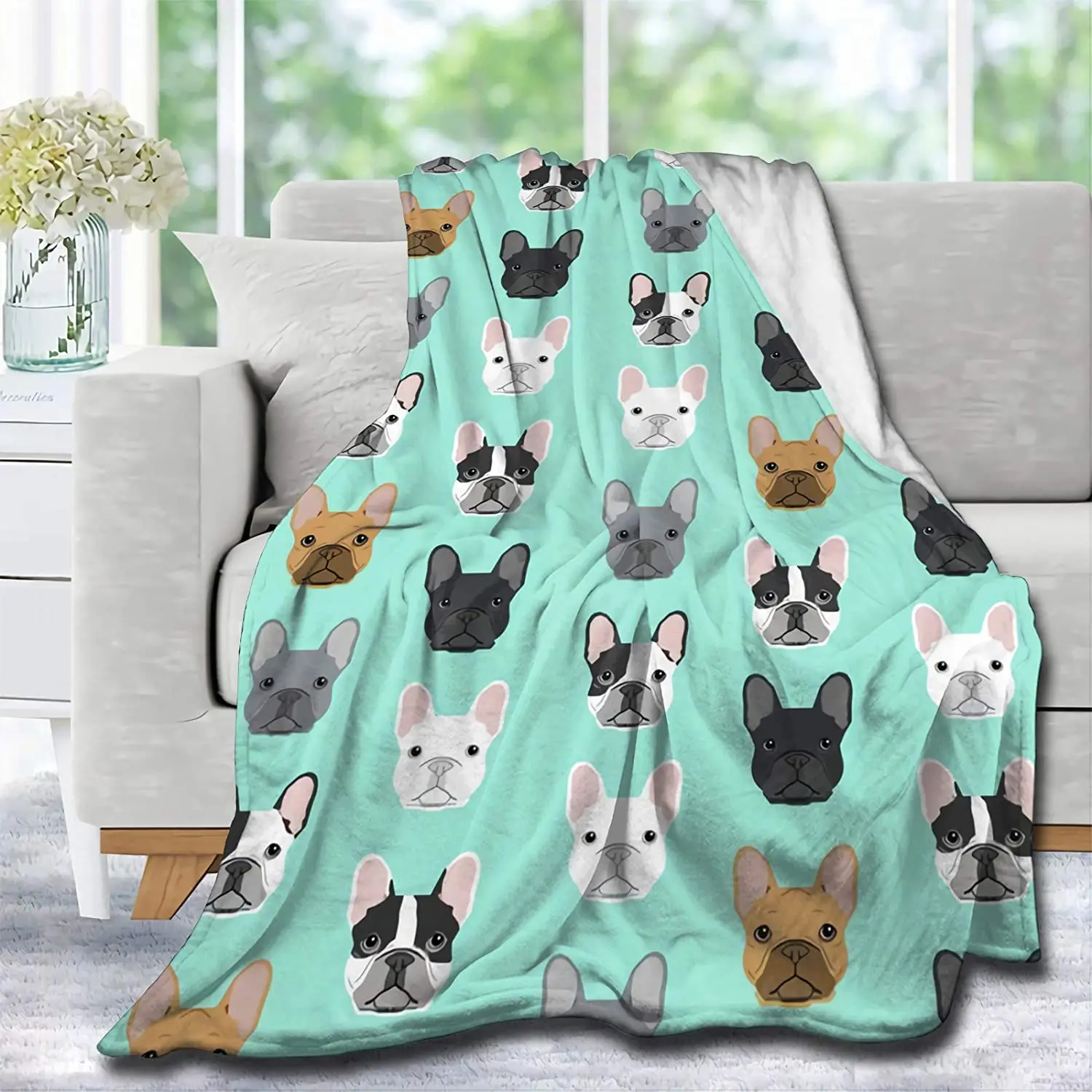 

Cute French Bulldog Fleece Blanket Ultra-Soft Printed Flannel Cartoon Animal Dog Throw Blankets Nap Cover for Sofa Bedspread Rug