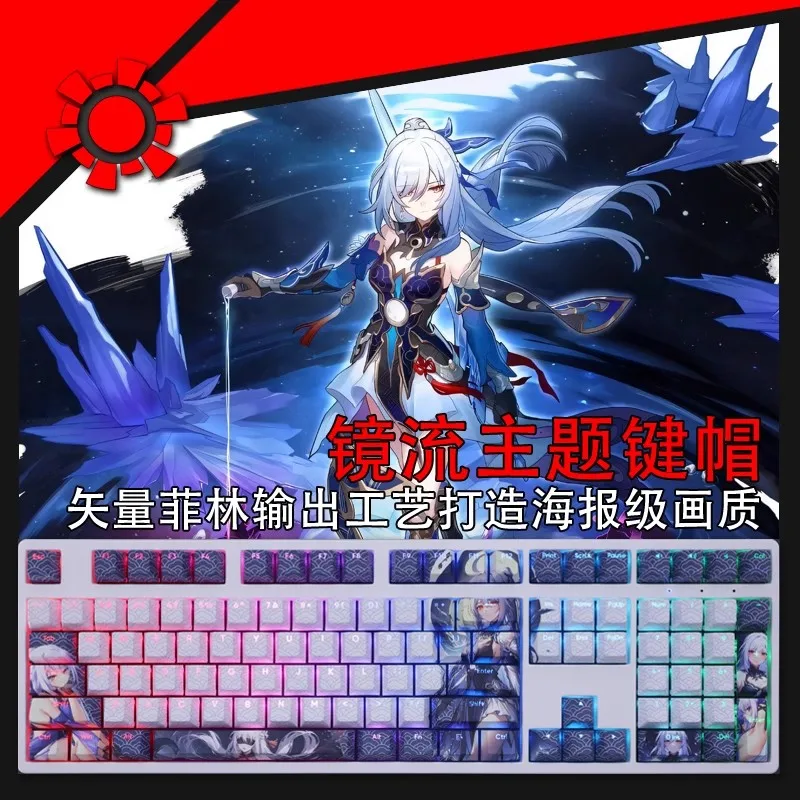 Desenhos Animados Anime Gaming Key Caps Pbt Backlit Keycaps para Teclado Honkai Star Rail Jingliu Ansi 61 87 104 108 Chaves Set