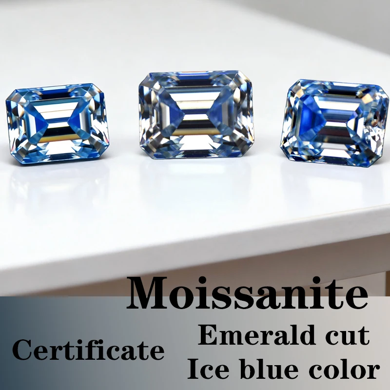 Moissanit-Stein VVS1 Smaragdschliff Eisblau Farb-Zertifizierter Synthetischer Edelstein