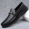 Genuine Leather Metal Buckle Loafers Men's Flat Driving Shoes Simple Business Leather Shoes Comfortable Soft Soled Walking Shoes 1