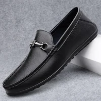 Genuine Leather Metal Buckle Loafers Men's Flat Driving Shoes Simple Business Leather Shoes Comfortable Soft Soled Walking Shoes 1