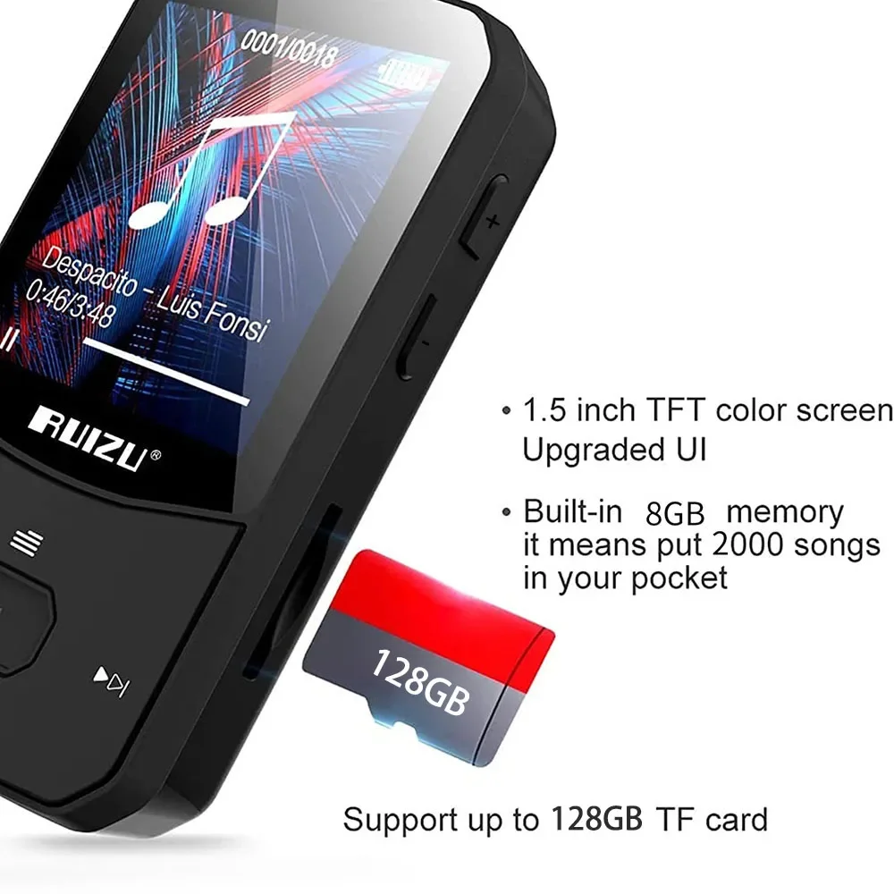 RUIZU X50 Clip Bluetooth MP3 Player 8GB with Screen 30 Hours Playback