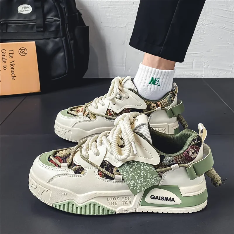 Spring and summer thick-soled walking shoes, fashionable sneakers, breathable casual sports canvas shoes, men's large-sized 48 3