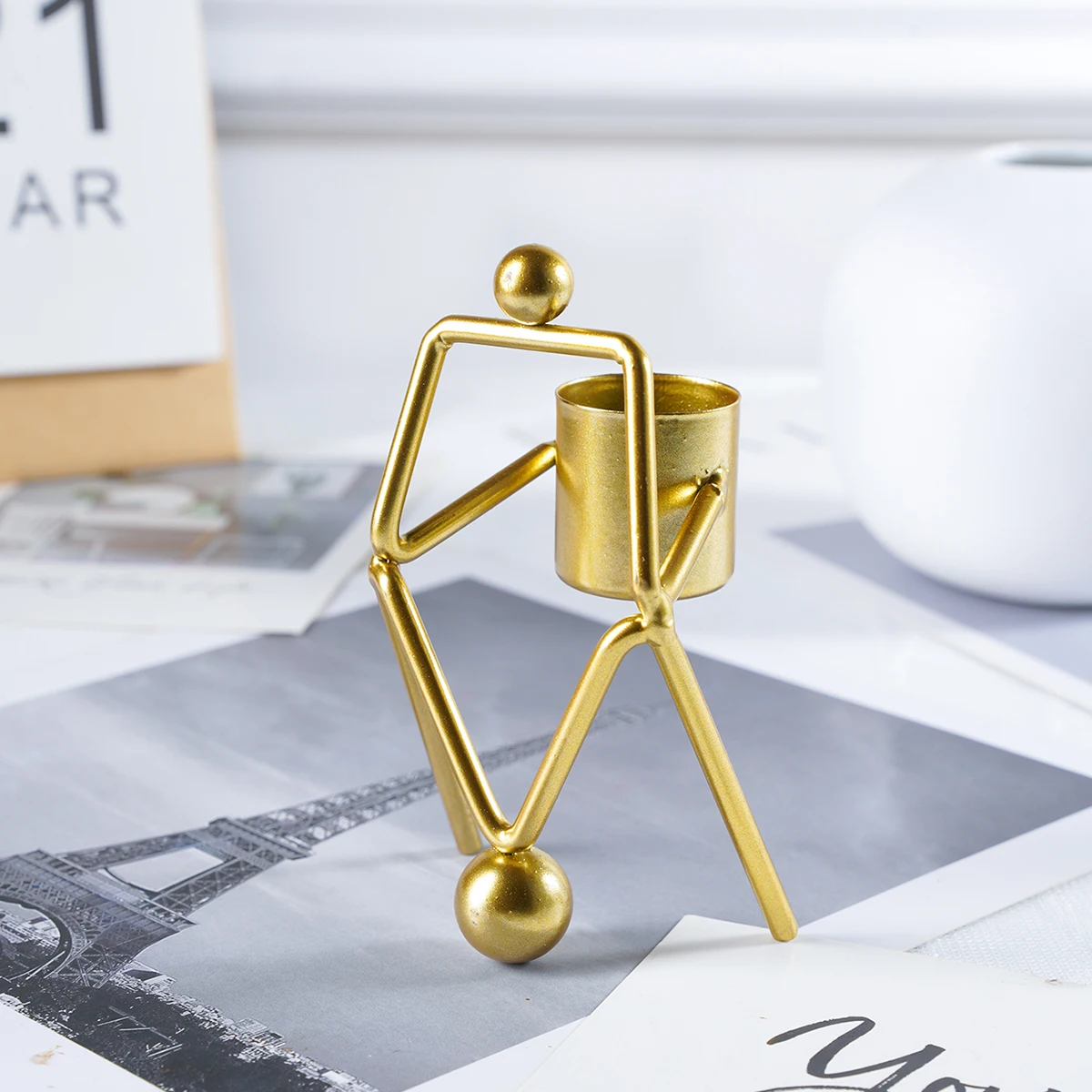 1PC, creative ironwork abstract figure candlestick, home dining table decorative small item, metal handcrafted art decoration