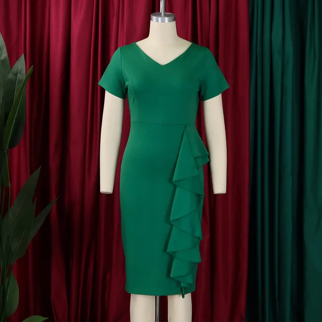 FairyShely 2025 Sexy Ruffle Plus Size Club Dress Women Solid