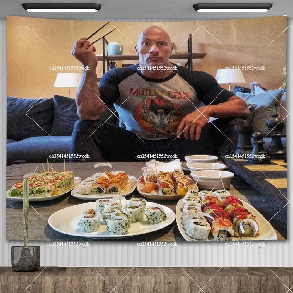 The Rock Johnson Eating Blueberry Pancakes Wall Hanging Tapestry Kawaii Room Decor Meme Tapestry Bedroom Decoration Aesthetic tapestry decorations