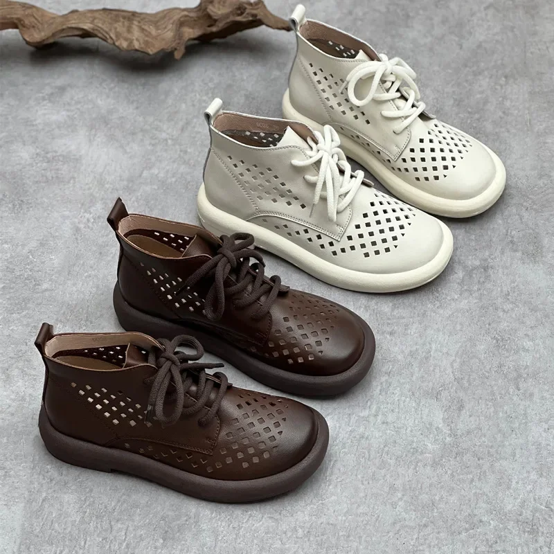 

Leather Summer Women's Shoes Flat Women's Sandals Cowhide Hollowed Out Breathable Women's Boots