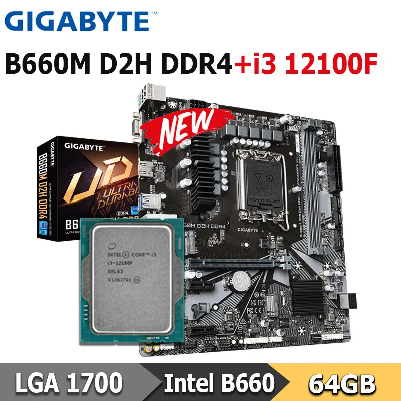 Gigabyte B660m D2h Ddr4 + I3 12100f Motherboard Combo Lga 1700 Cpu