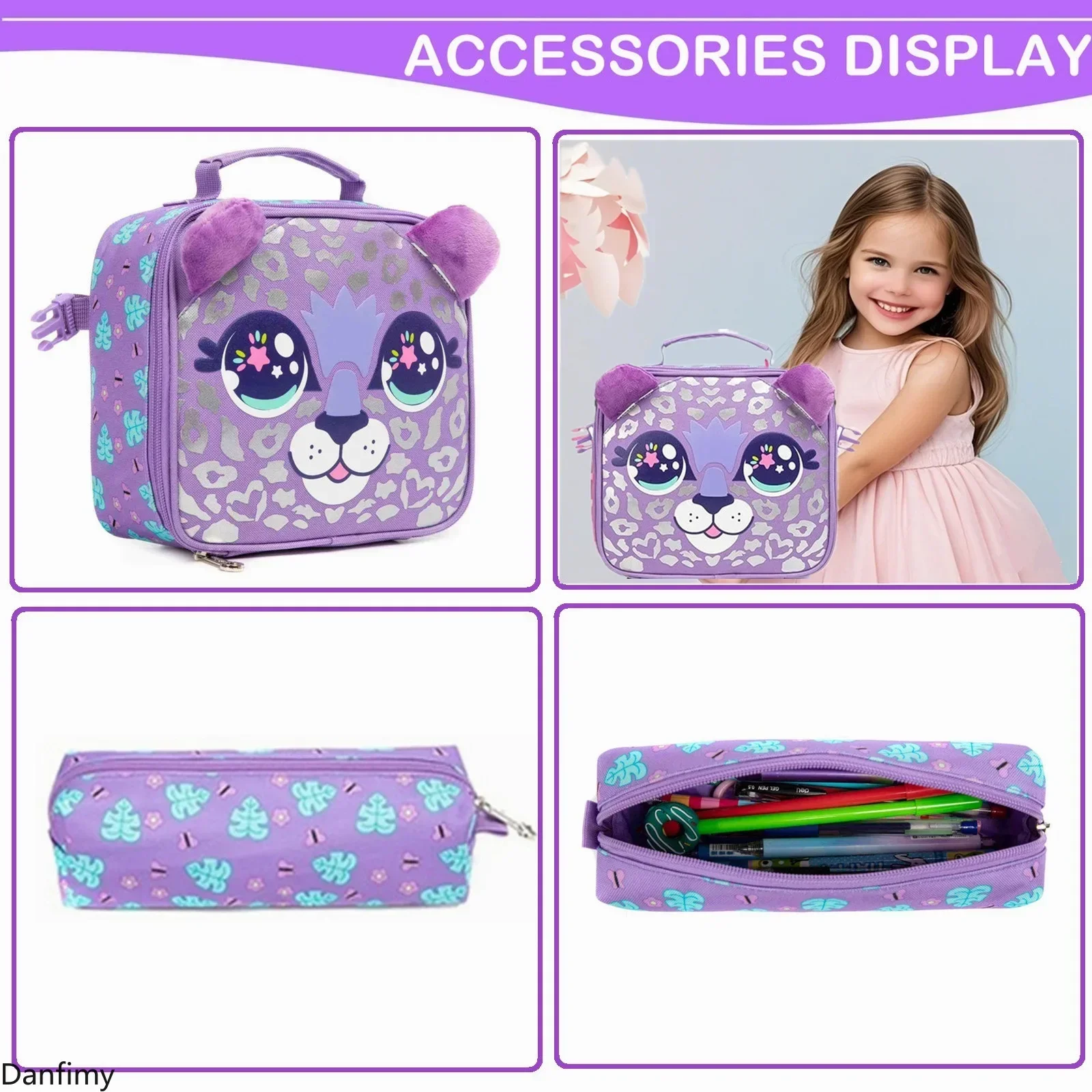 3PCS Kids Backpacks for Girls Cute School Bag with Lunch Box Pencil Case Primary Child School Backpacks Back To School Girls Bag - 4