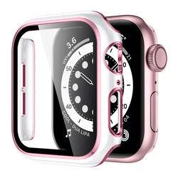 Premium Tempered Glass Screen Protector with PC Bumper Case for Apple Watch - Full Coverage Series 6/5/4/3/2/SE (Black Rose Pink)