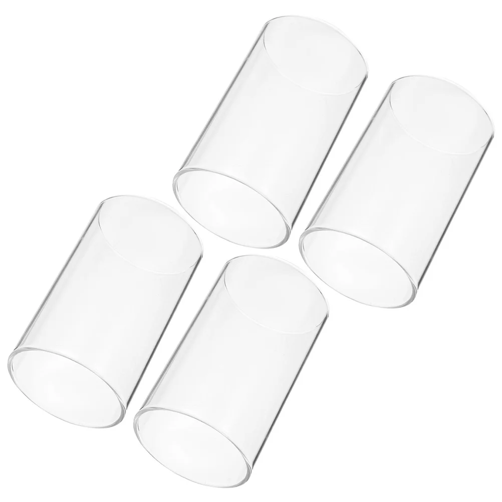 

4 Pcs Cylindrical Glass Cover Tube Protective Taper Transparent Hurricane Holder High Borosilicate Shade Tealight
