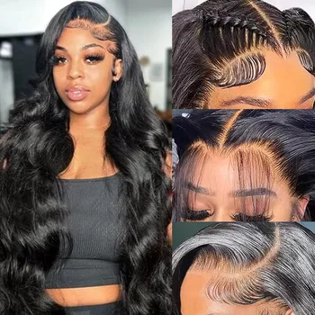Body Wave 13x6 13x4 Lace Front Wig Human Hair Pre Plucked 200 Density with Baby Hair Natural Black 100% Human Hair Wig for Women 1