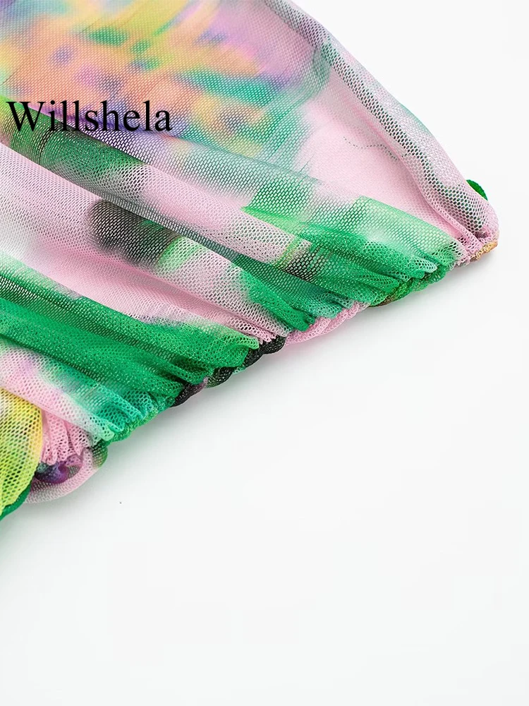 Willshela-Corset court en tulle imprimé pour femme, col slash, haut court chic pour femme, mode vintage, Y