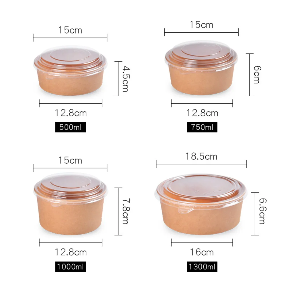20/50Pcs 16/26oz Kraft Soup Bowls Food Storage Containers Bowls Kraft Paper With Lids Meal Prep Containers