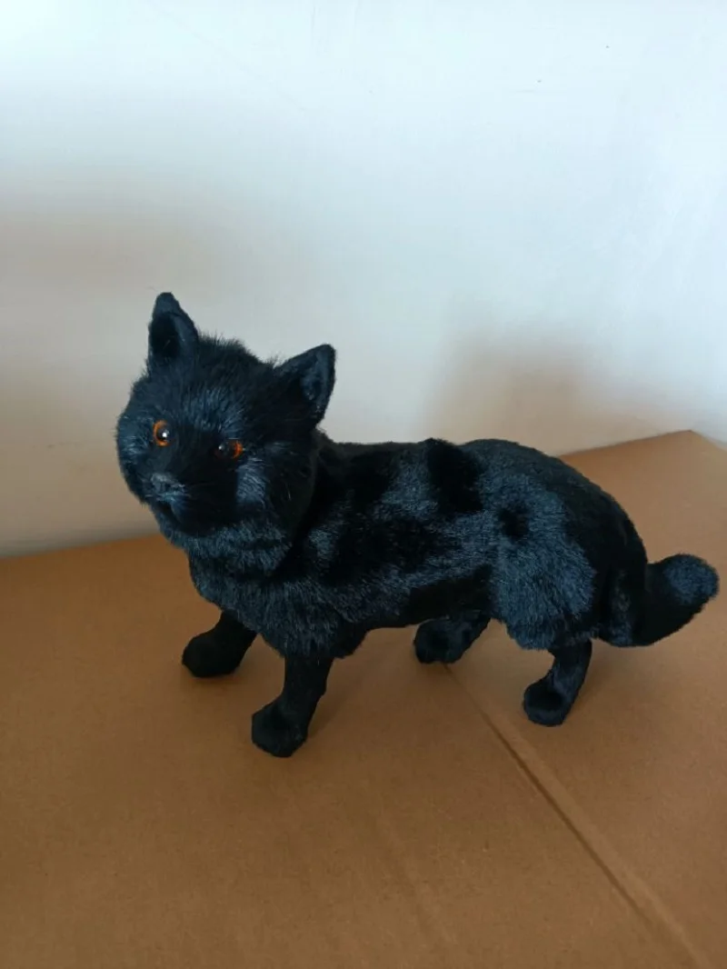 

new black simulation fox model plastic&fur fox toy gift about 35x22cm xf2899