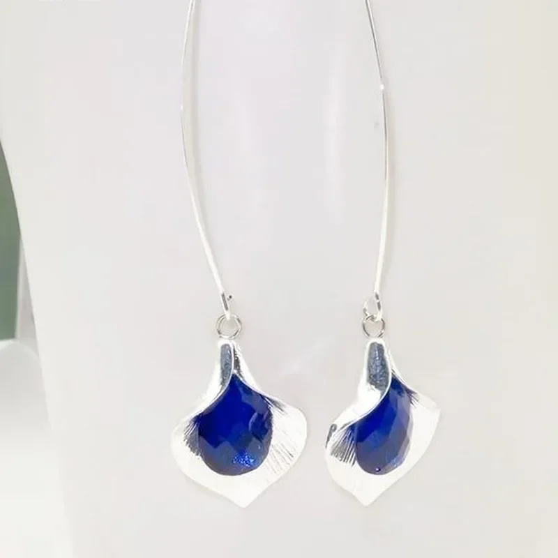 Elegant Blue Teardrop Orchid Bud Crystal Hook Hanging Earrings Dangle Accessory Jewelry Wedding Engagement Women's Earrings
