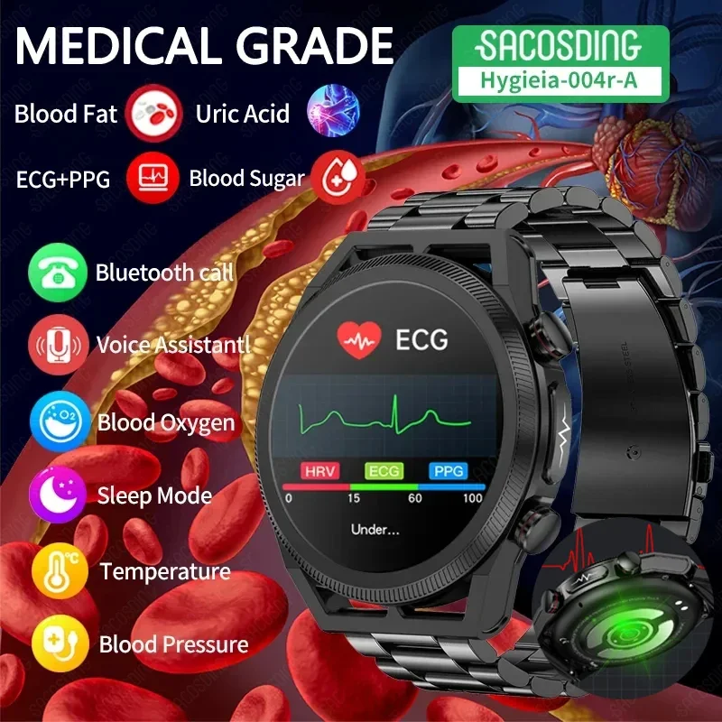 

2023 New Uric Acid Non invasive Blood Glucose Smart Watch Men Bluetooth Call Blood Lipid Blood Oxygen Blood Pressure Smartwatch