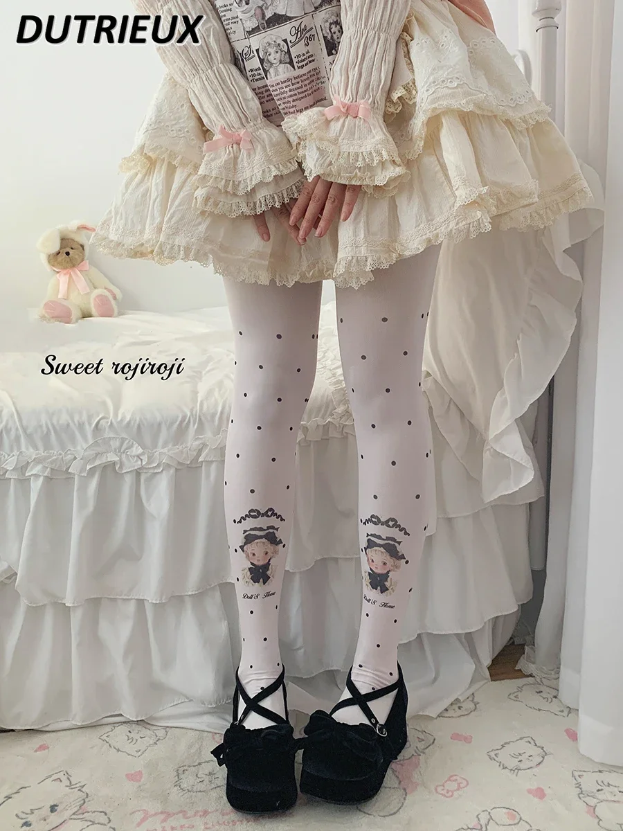 Lolita Long Socks Women's Autumn and Winter Beauty Stocking Velvet Printed White Pantyhose Japanese Style Sweet Leggings