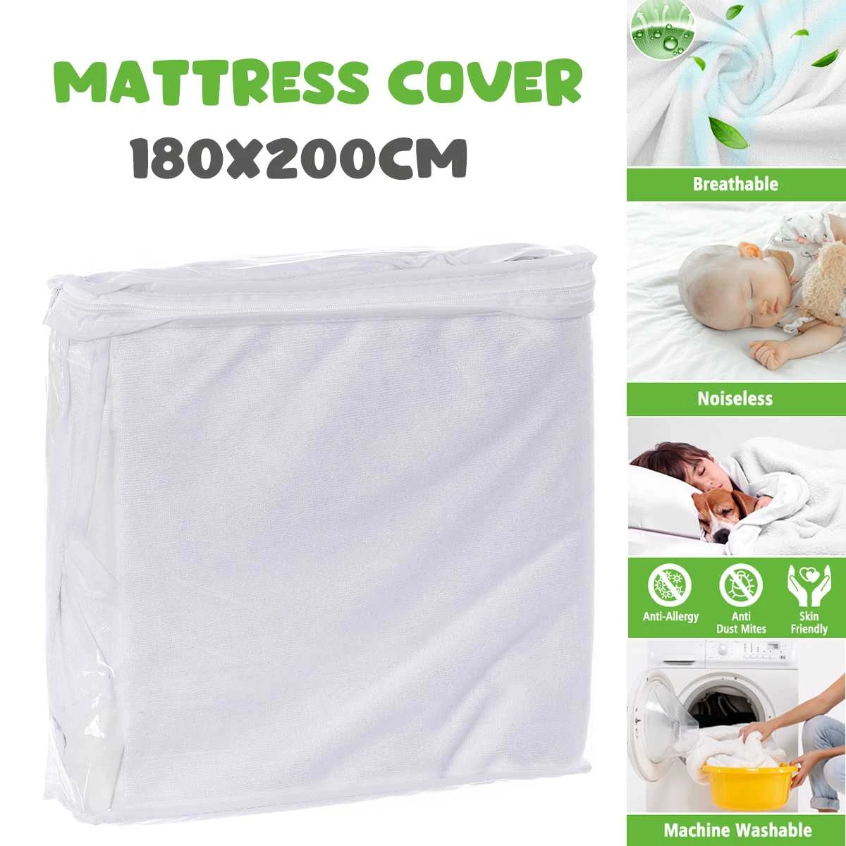 Mattress Cover Super King Size 180x200cm Bamboo+ Tpu Waterproof Breathable Mattress Pad Anti
