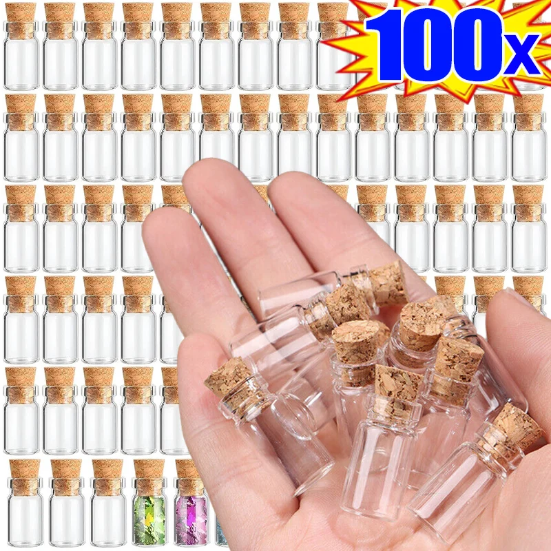 Transparent Mini Glass Bottles 100/10pcs with Wood Cork Message Wishing Bottle for Baby Shower Wedding Party Decor Favors Gifts glass bottles mini glass bottles