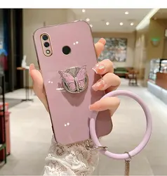 Elegant 3D Butterfly Ring Phone Holder Plating Case - Silicone Cover for Y7 2019 (E)