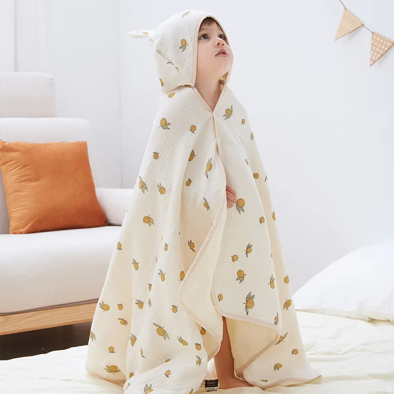 Kangobaby #My Soft Life# Four Seasons 4 Layers Muslin Cotton Baby Bath Towel Breathable Newborn Cape Blanket Hooded Beach Robe 2